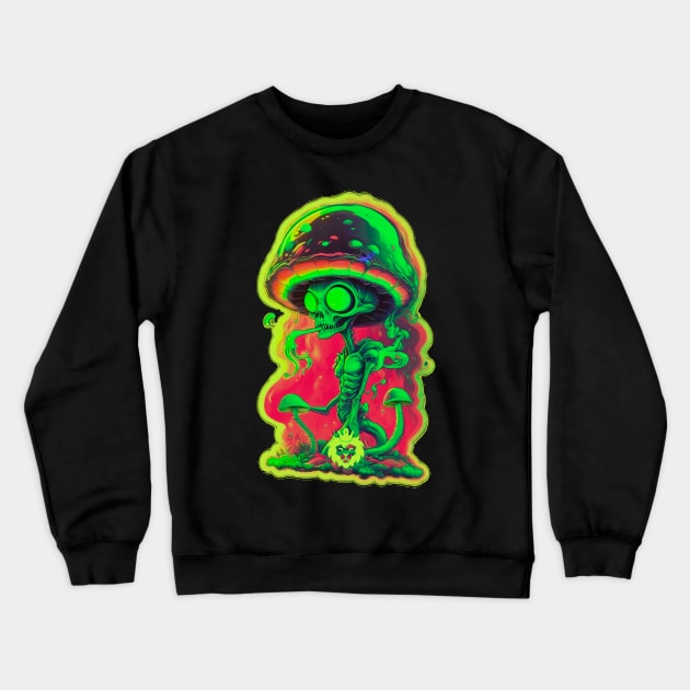 Psychedelic mushroom alien Crewneck Sweatshirt by GreenKing